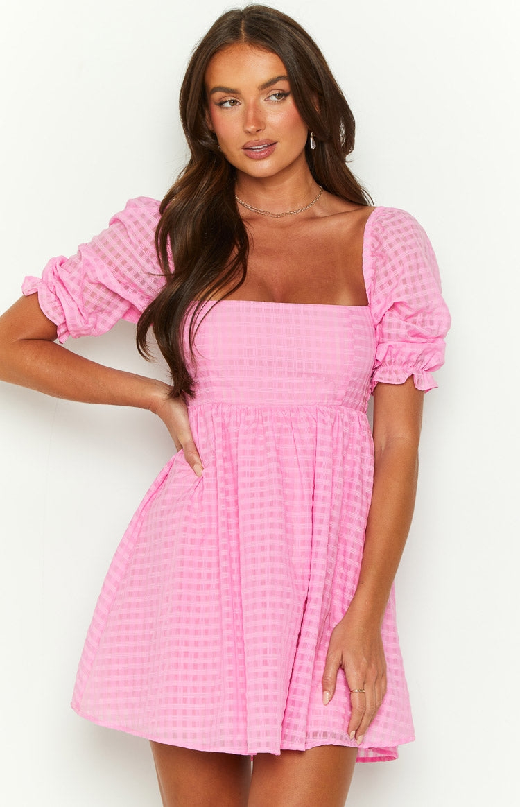Pink Square Neckline Babydoll Mini Dress