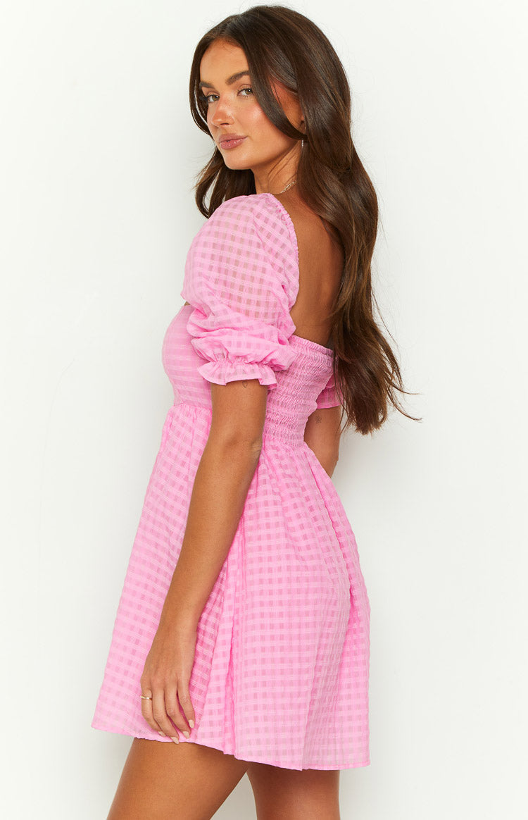 Pink Square Neckline Babydoll Mini Dress
