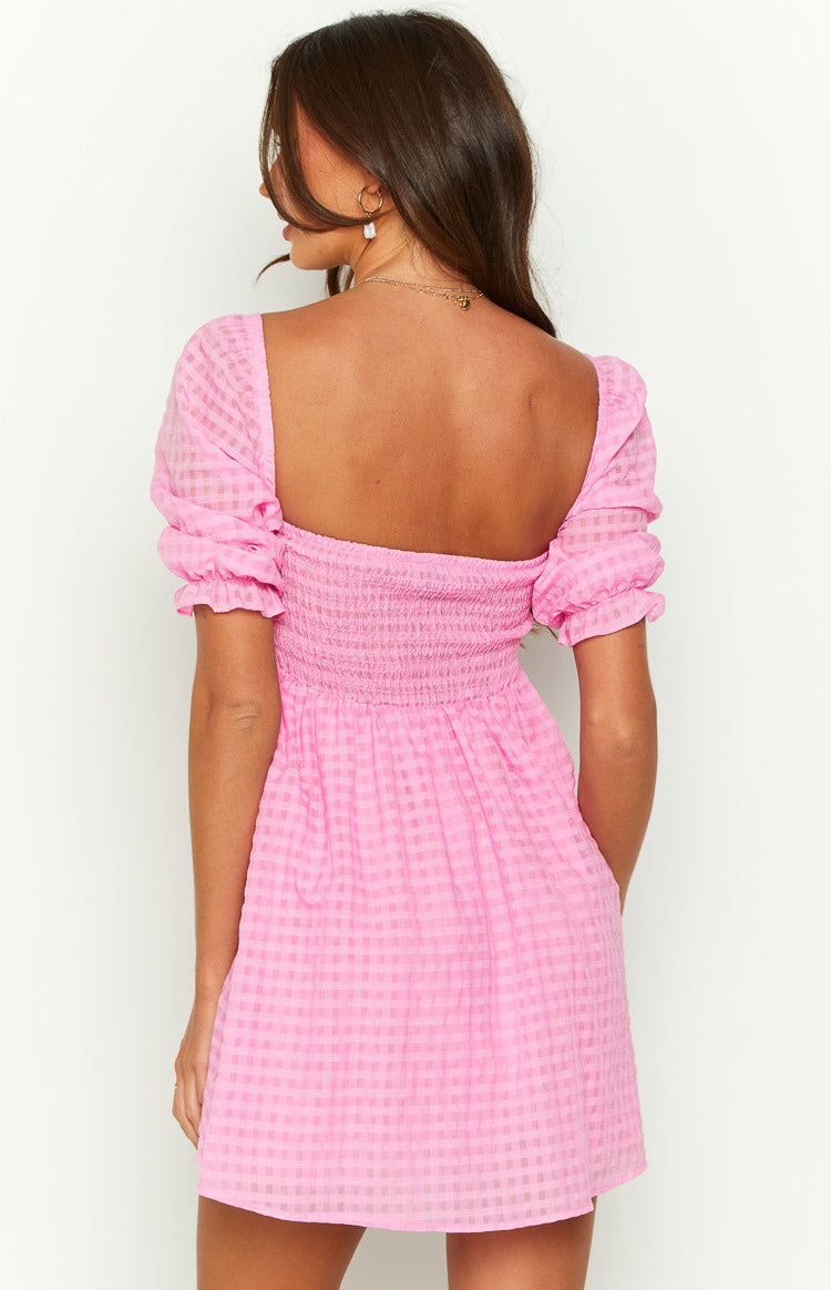 Pink Square Neckline Babydoll Mini Dress