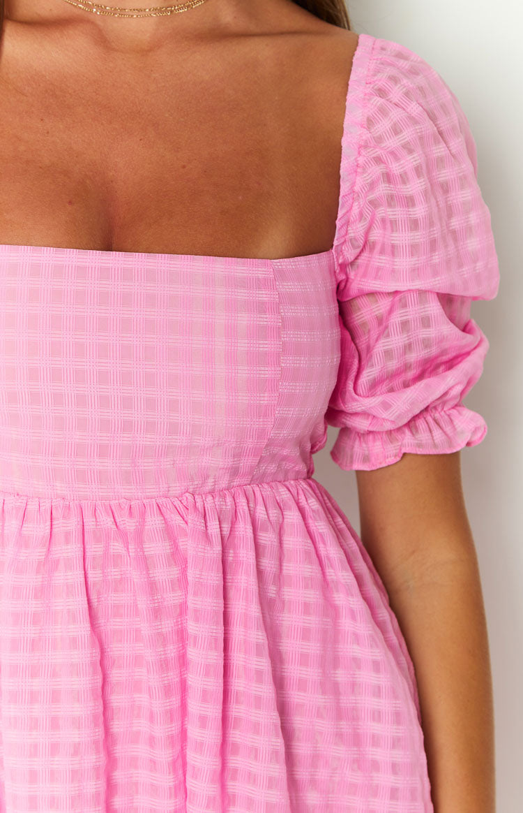 Pink Square Neckline Babydoll Mini Dress
