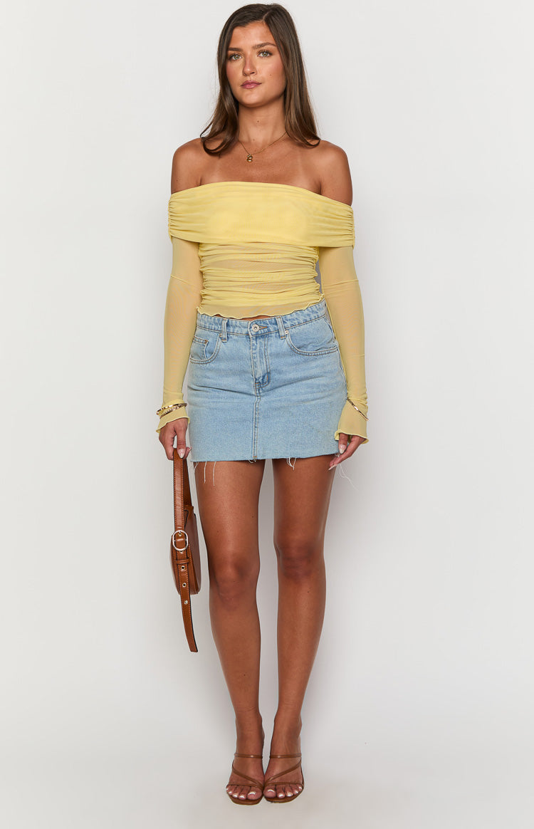 Yellow Mesh Off Shoulder Top