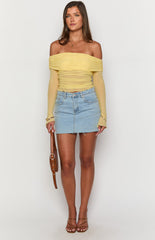 Yellow Mesh Off Shoulder Top