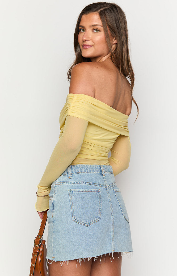Yellow Mesh Off Shoulder Top
