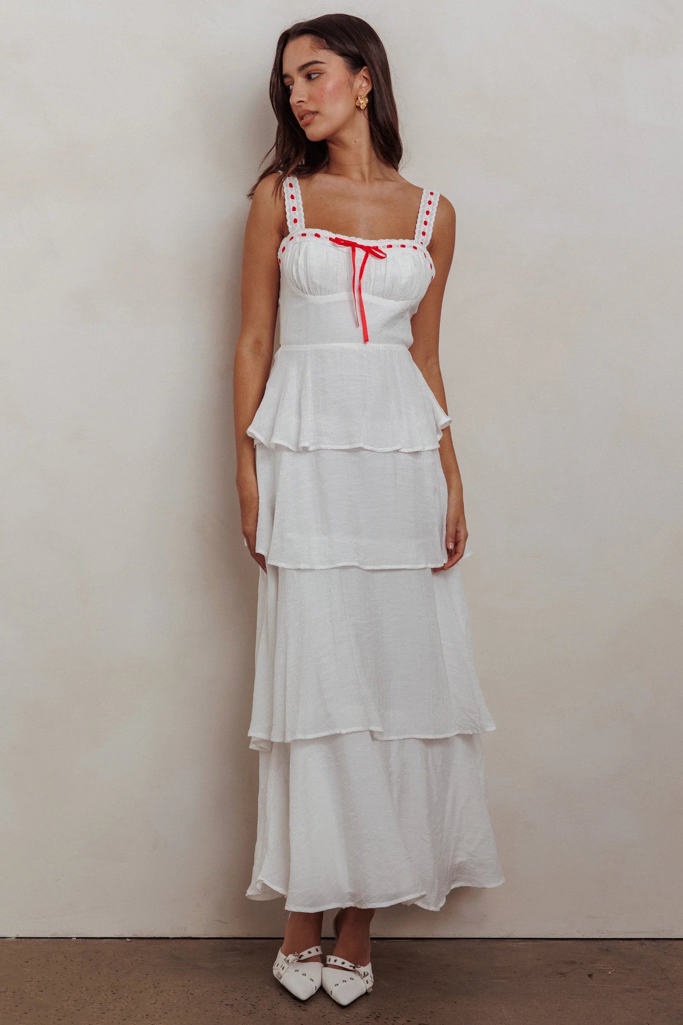 White Sleeveless Tiered Midi Dress
