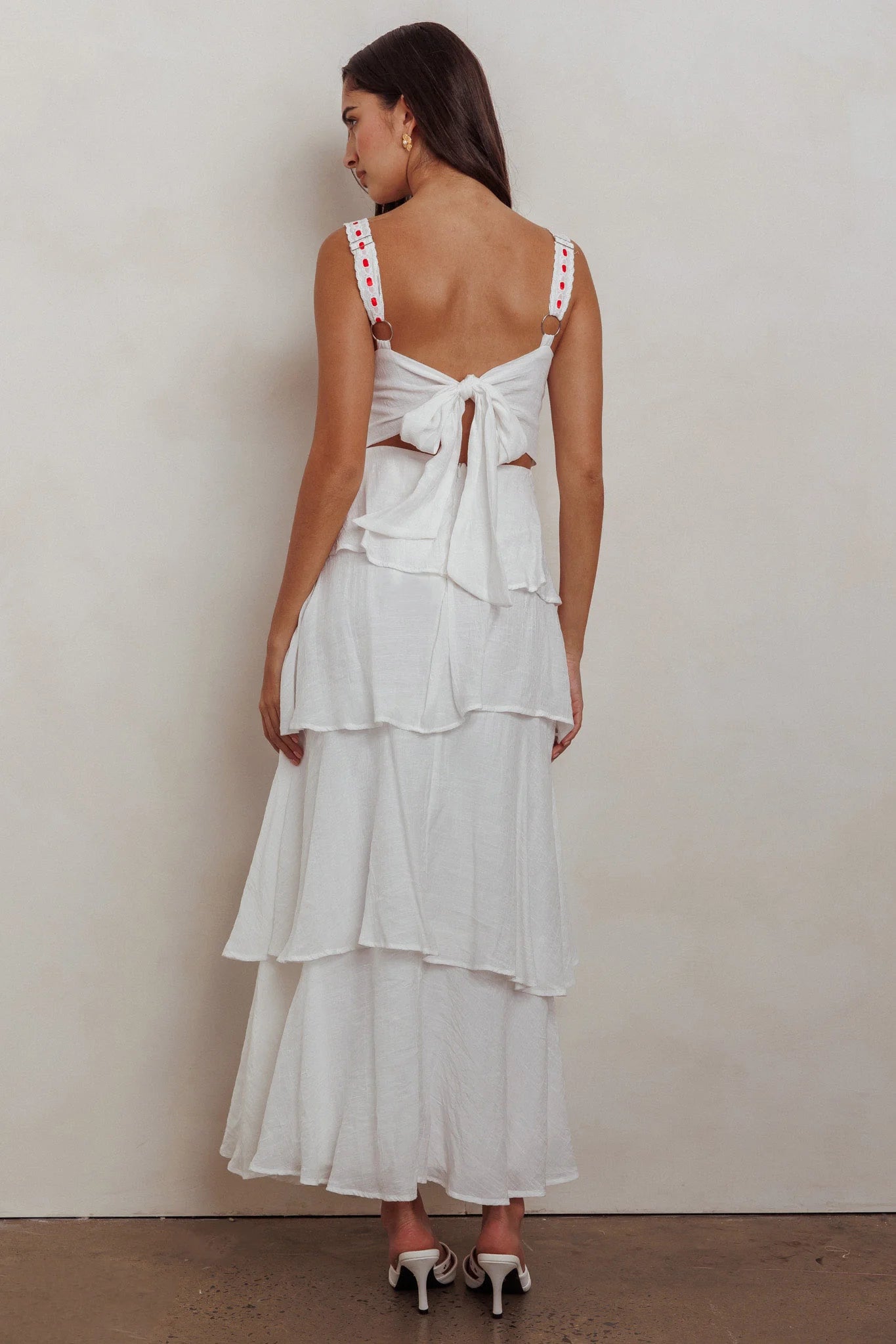 White Sleeveless Tiered Midi Dress