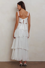 White Sleeveless Tiered Midi Dress