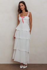 White Sleeveless Tiered Midi Dress