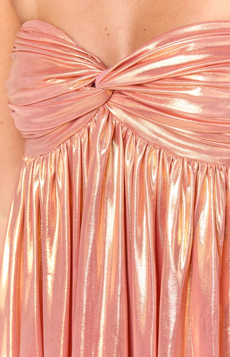 Orange Metallic Strapless Mini Dress