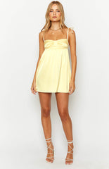 Yellow Shoulder Tie Mini Dress