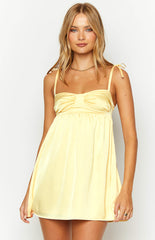 Yellow Shoulder Tie Mini Dress