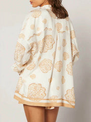 Beige Shell Print Shirt and Shorts Matching Sets