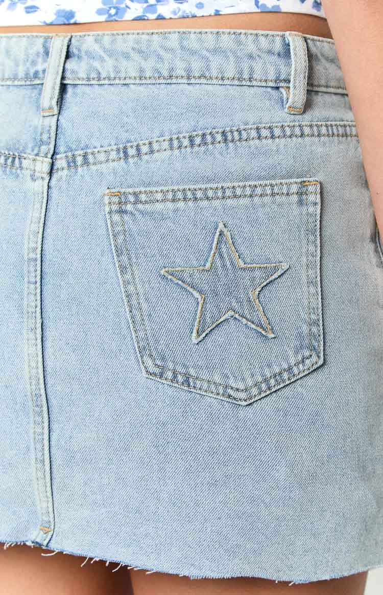 Light Wash Denim Low Rise Mini Skirt
