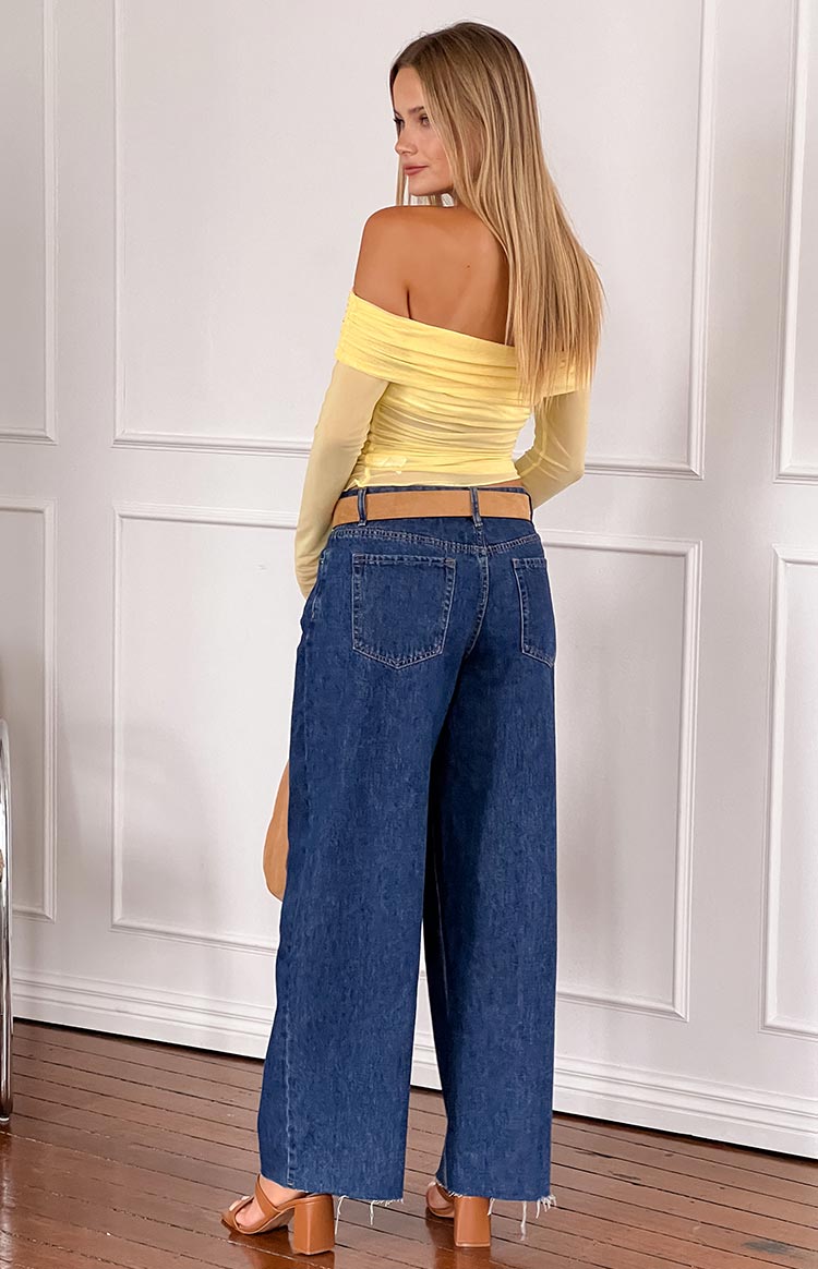 Yellow Mesh Off Shoulder Top