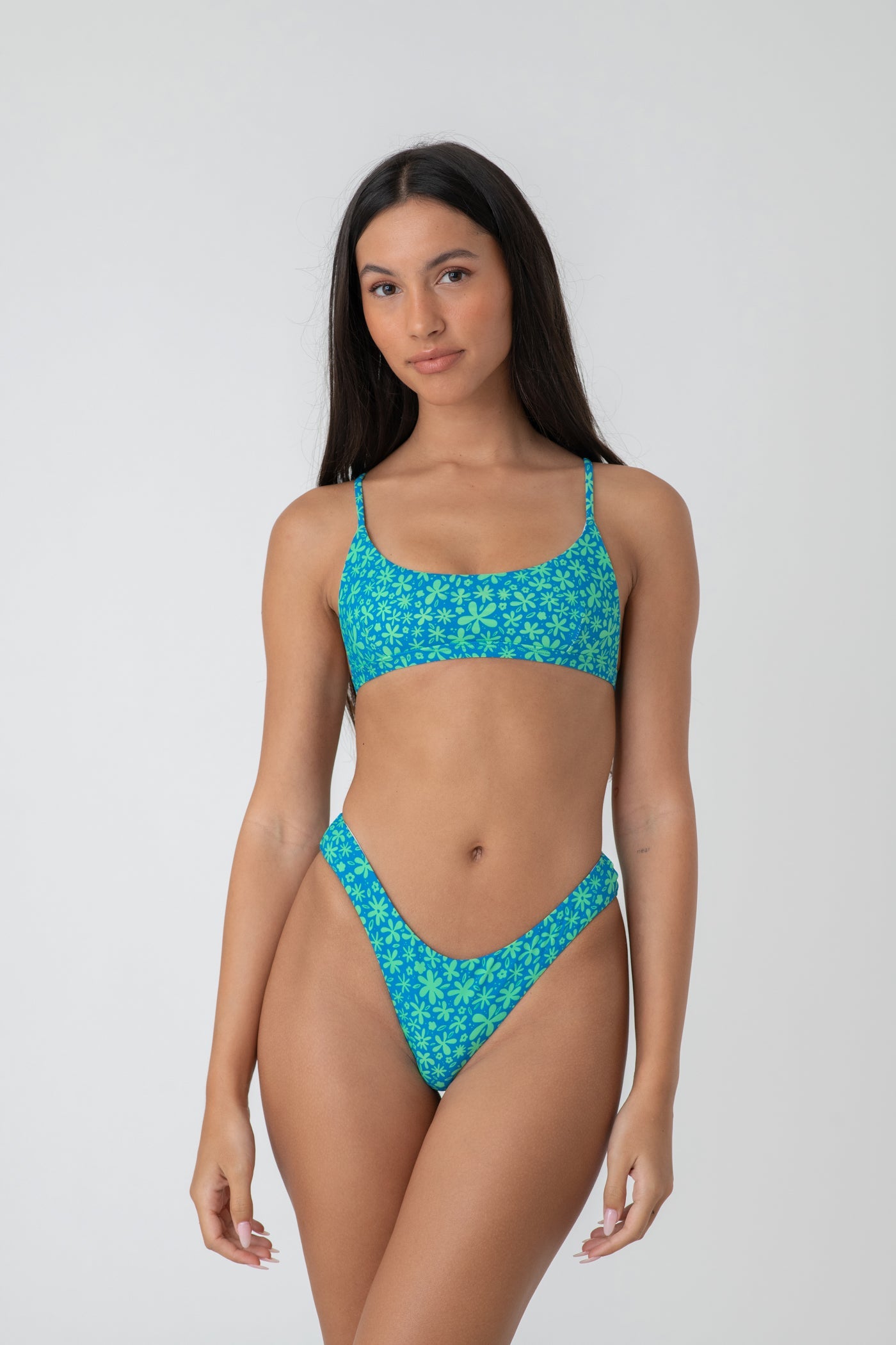 Aqua Blue Floral Tank Bikini Sets
