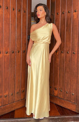 Yellow Formal Satin Maxi Dress