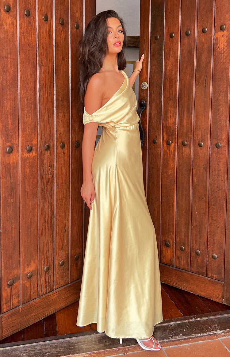 Yellow Formal Satin Maxi Dress