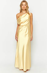 Yellow Formal Satin Maxi Dress