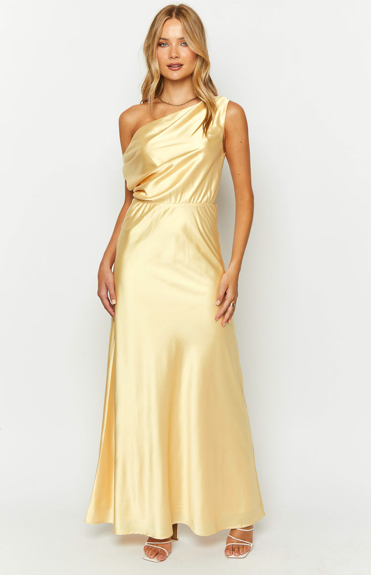 Yellow Formal Satin Maxi Dress