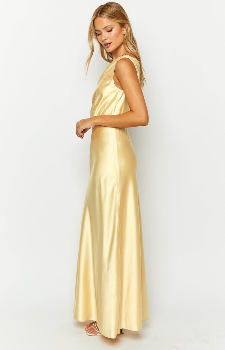 Yellow Formal Satin Maxi Dress