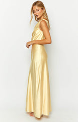 Yellow Formal Satin Maxi Dress