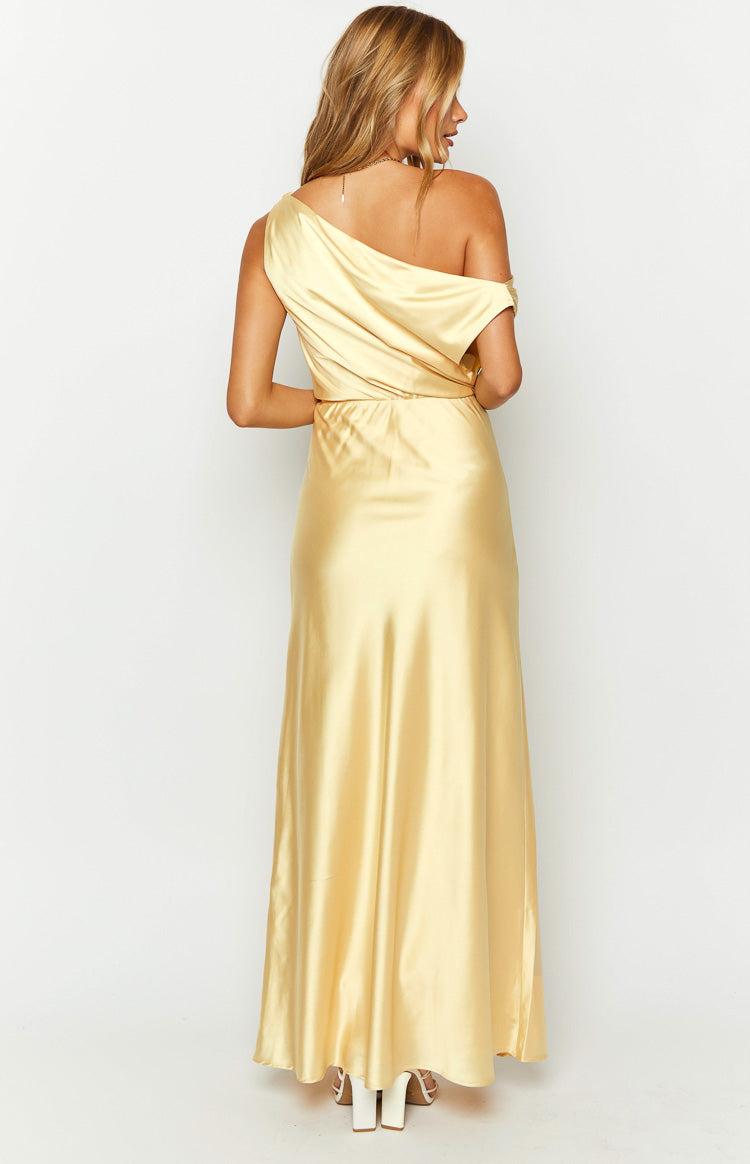 Yellow Formal Satin Maxi Dress