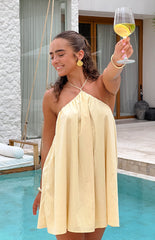 Yellow Halter Puff Mini Dress