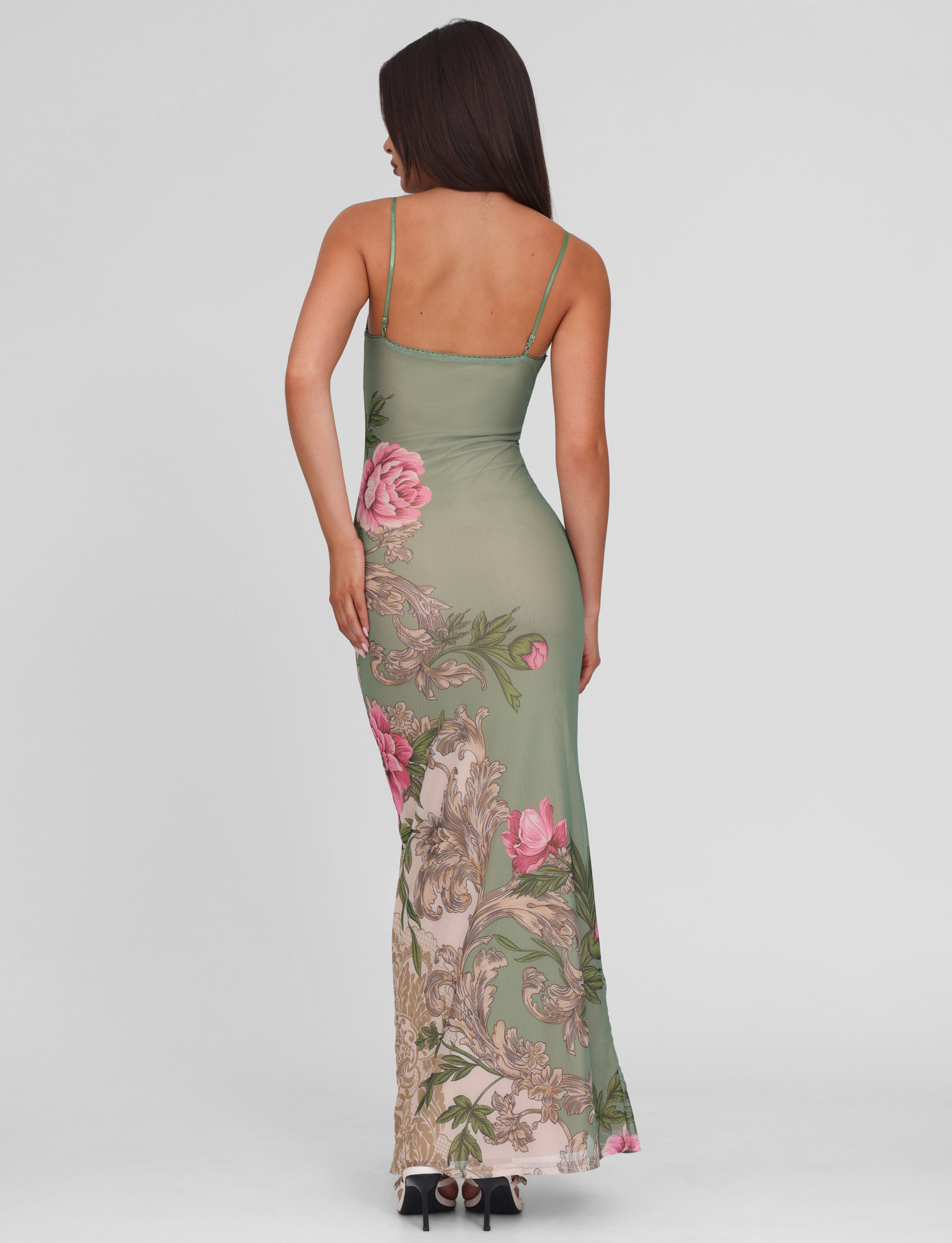 Olive Green Floral Slip Maxi Dress