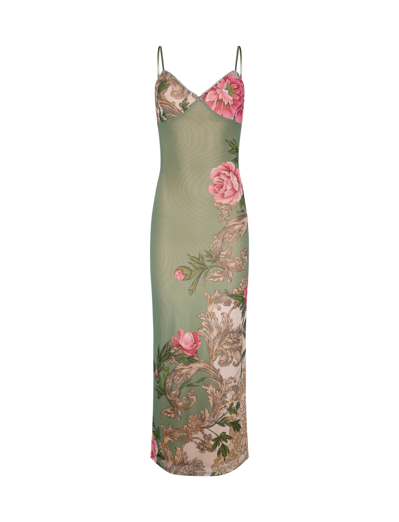 Olive Green Floral Slip Maxi Dress