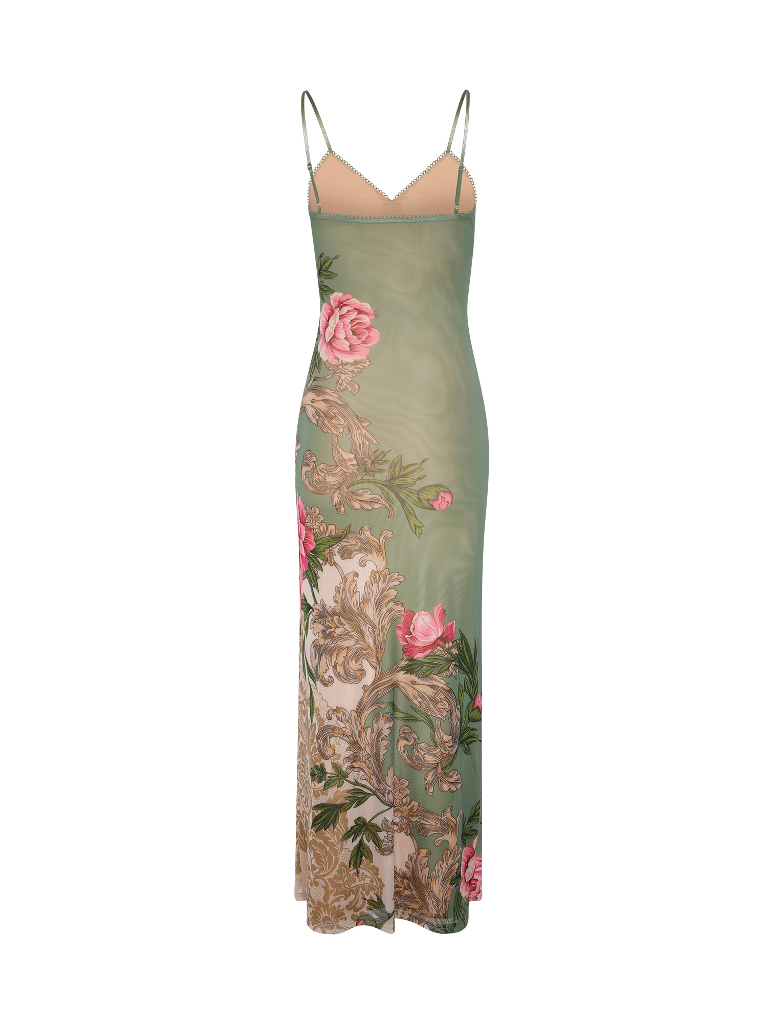 Olive Green Floral Slip Maxi Dress