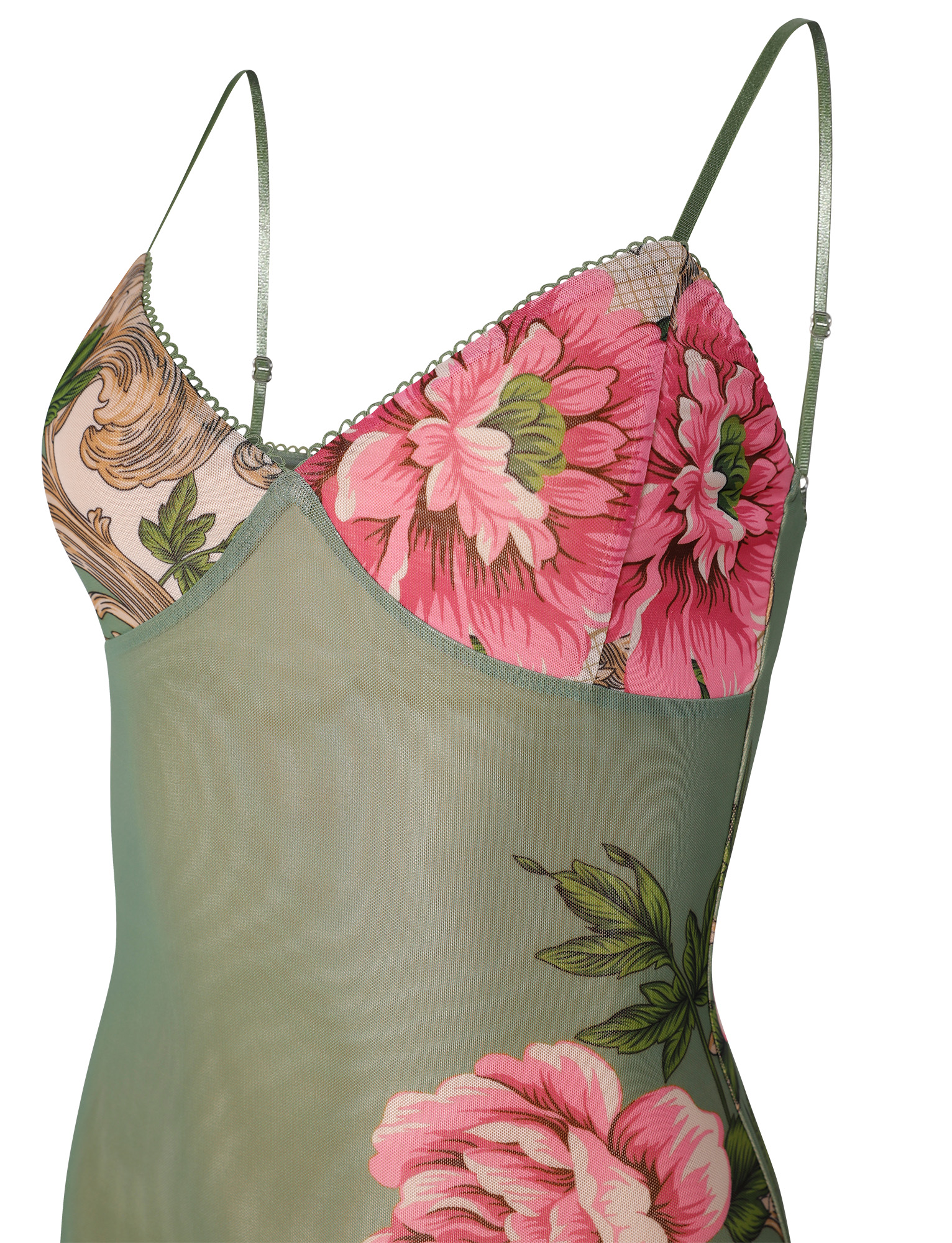 Olive Green Floral Slip Maxi Dress