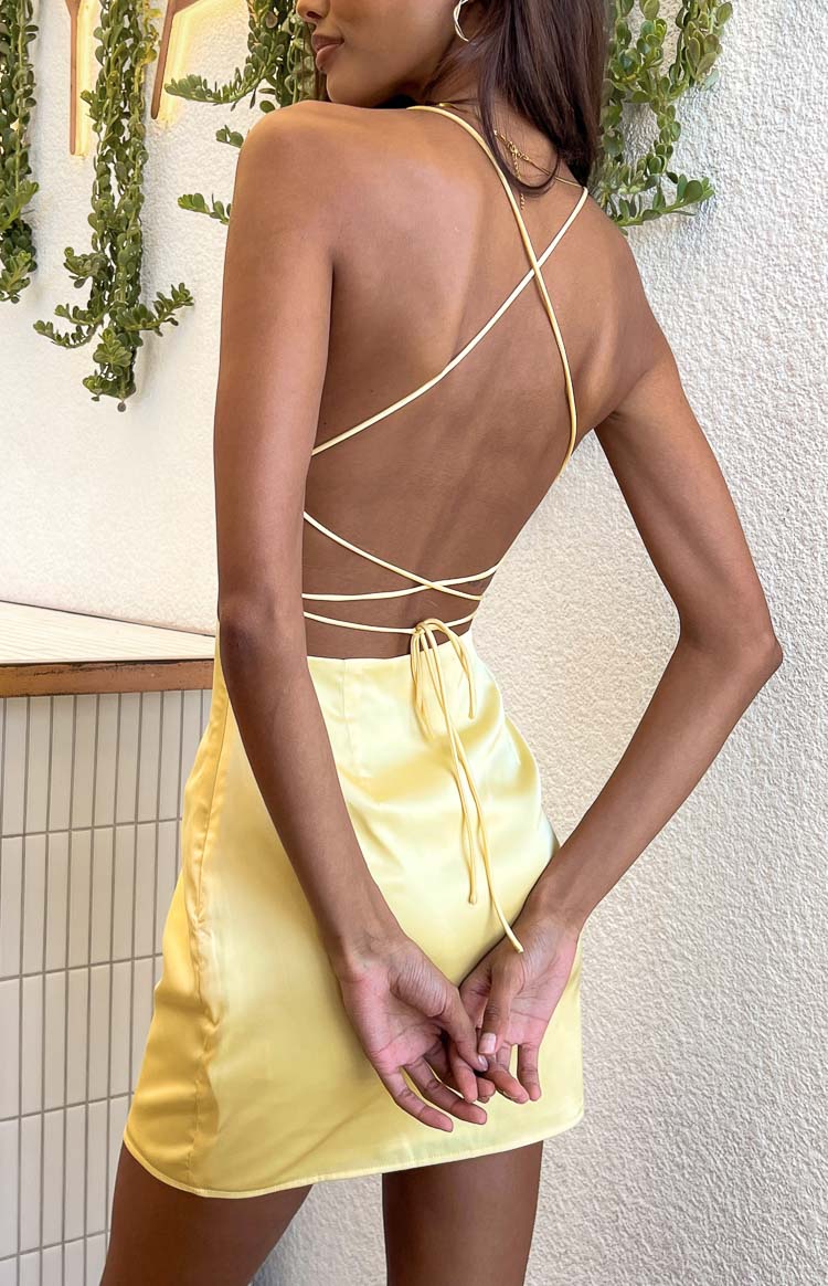 Yellow Lace Up Backless Mini Dress