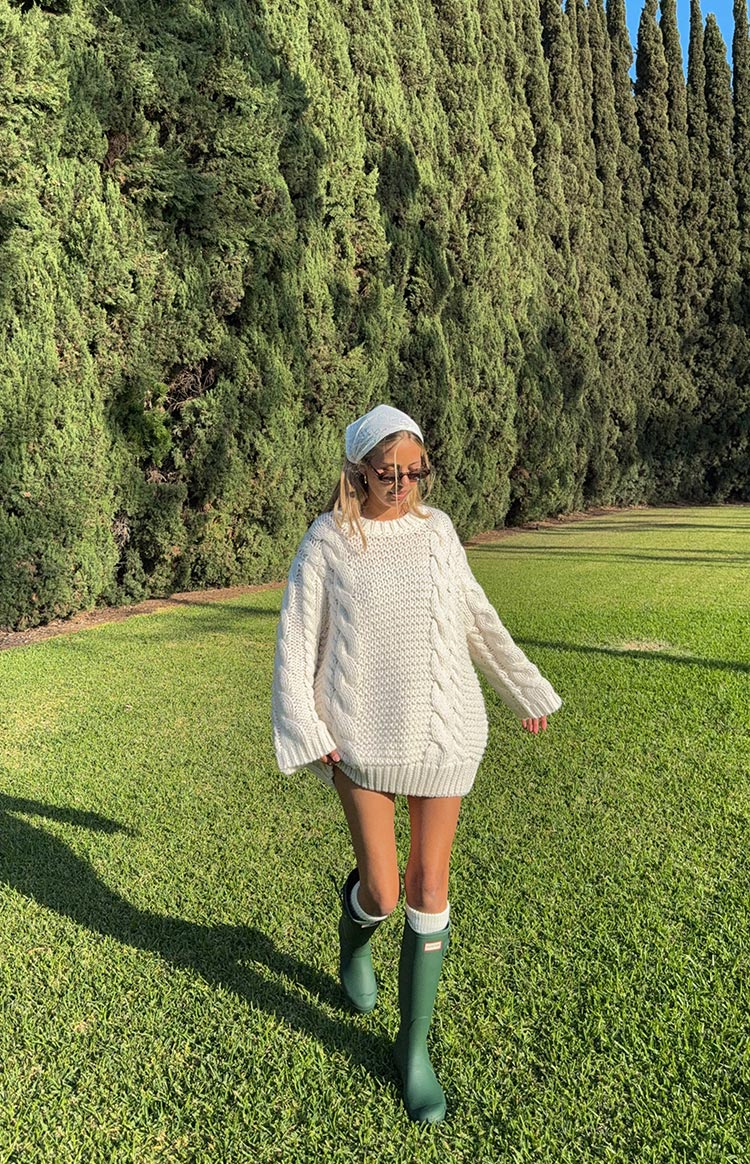 Cream Cable Knit Sweater Dress