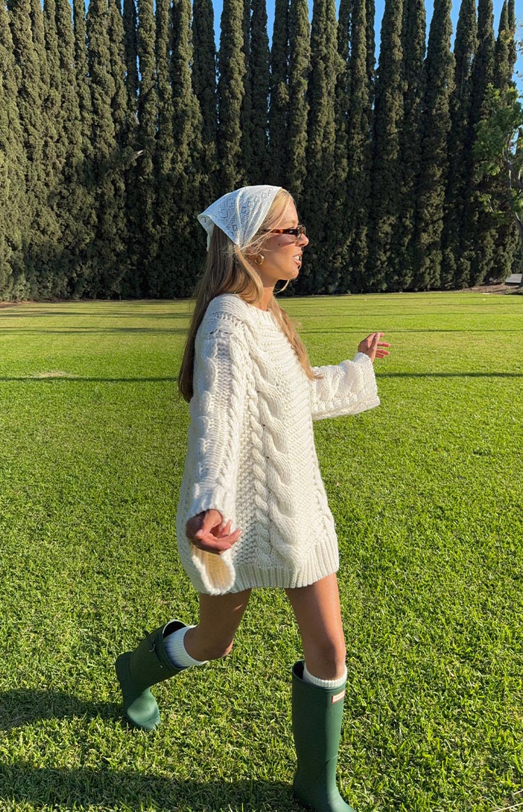 Cream Cable Knit Sweater Dress