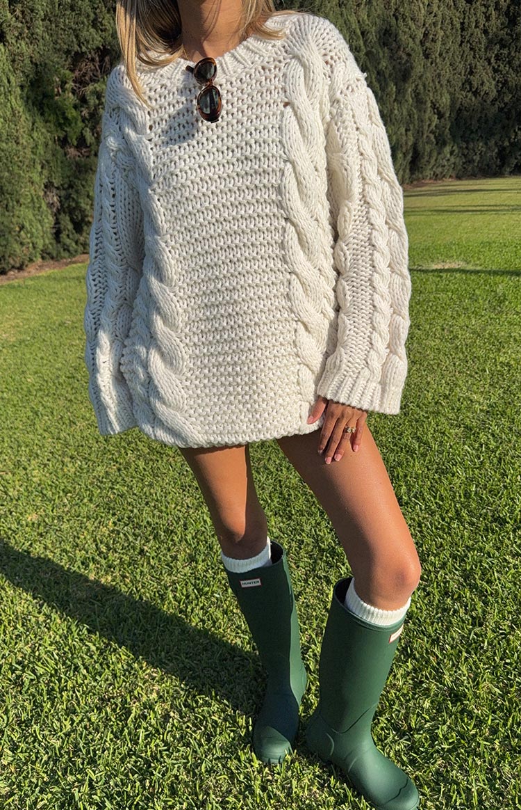 Cream Cable Knit Sweater Dress