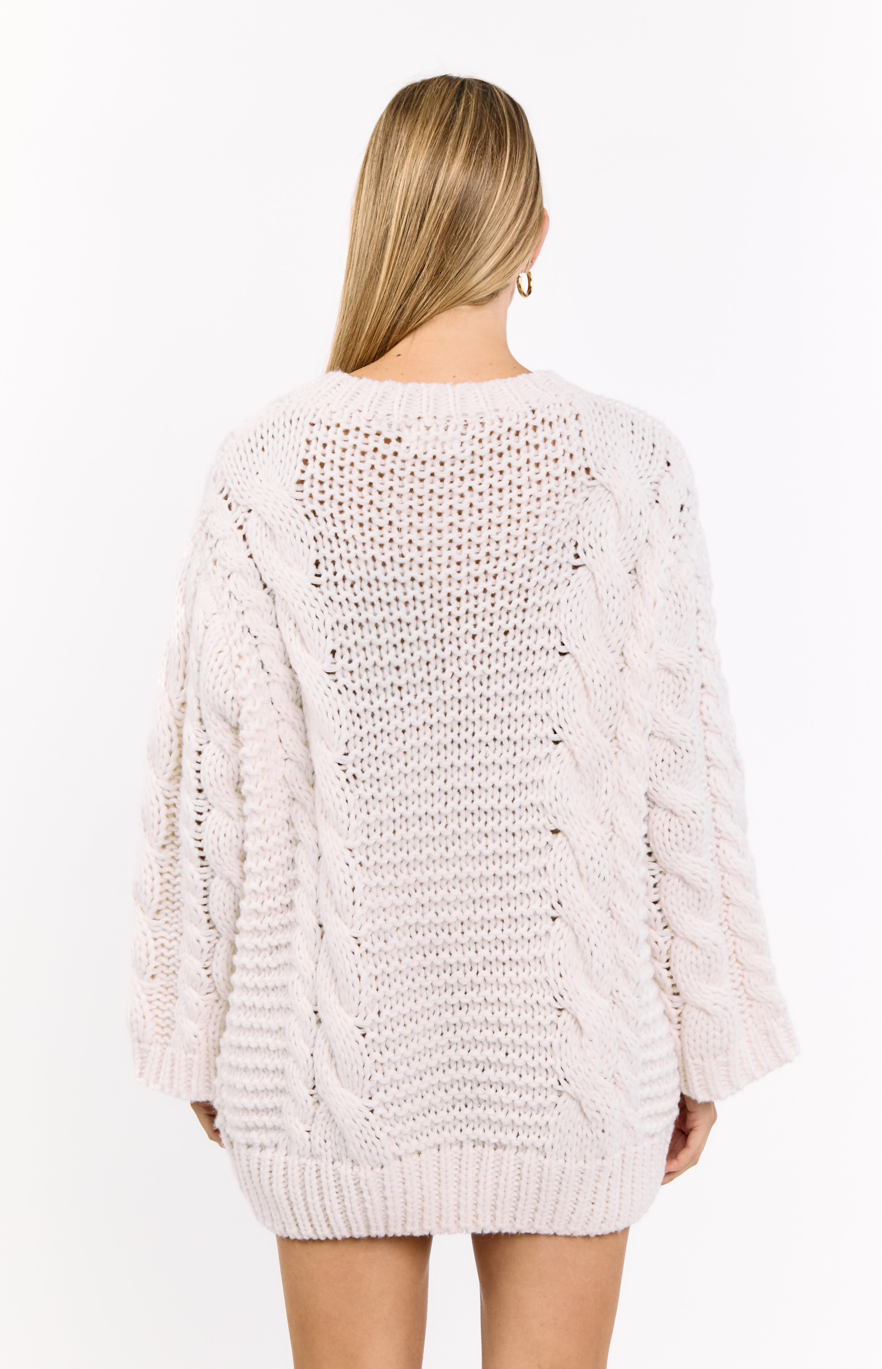 Cream Cable Knit Sweater Dress