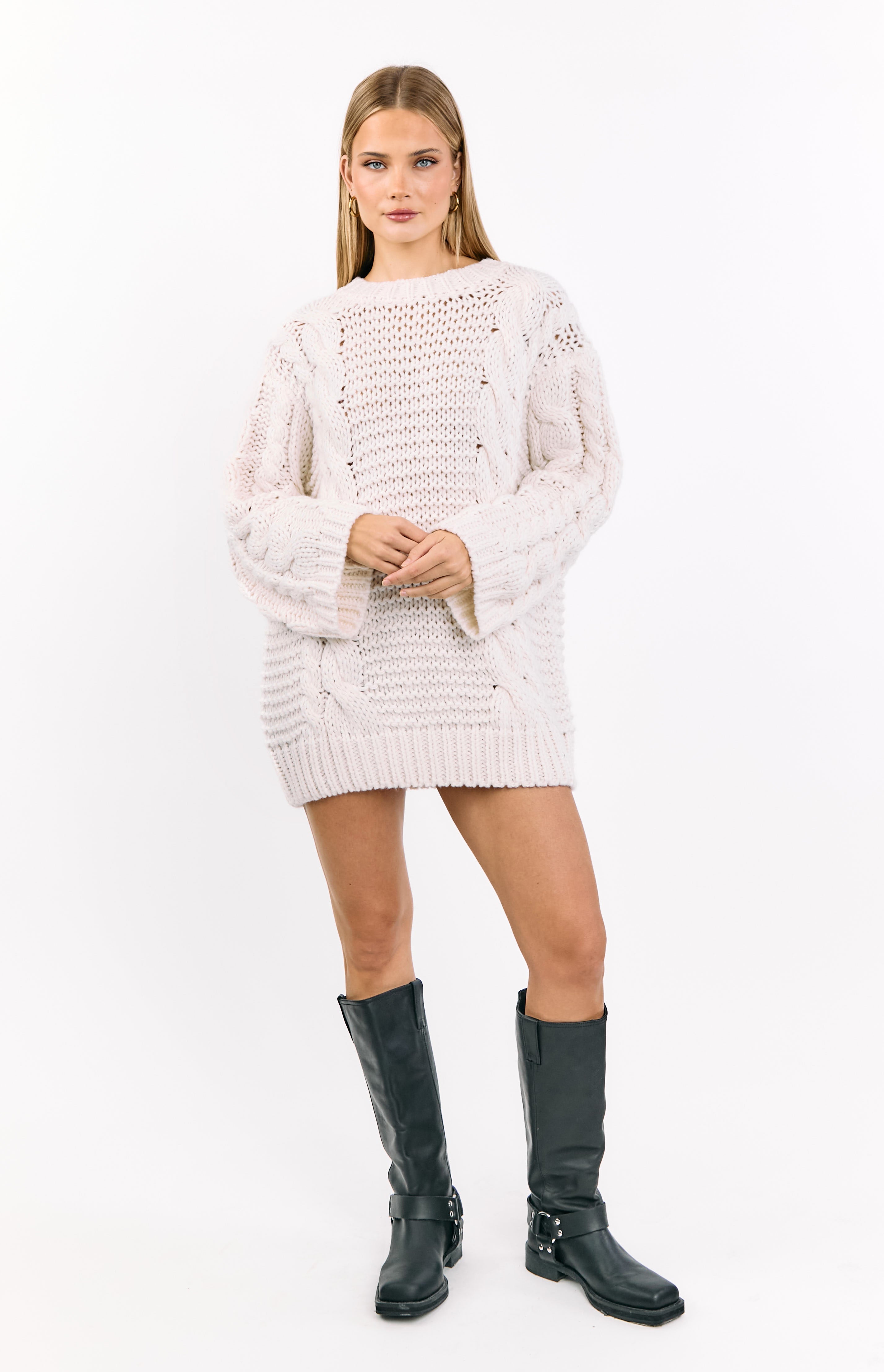 Cream Cable Knit Sweater Dress