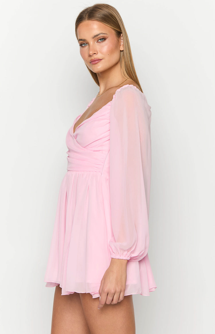 Light Pink Long Sleeve Mini Dress