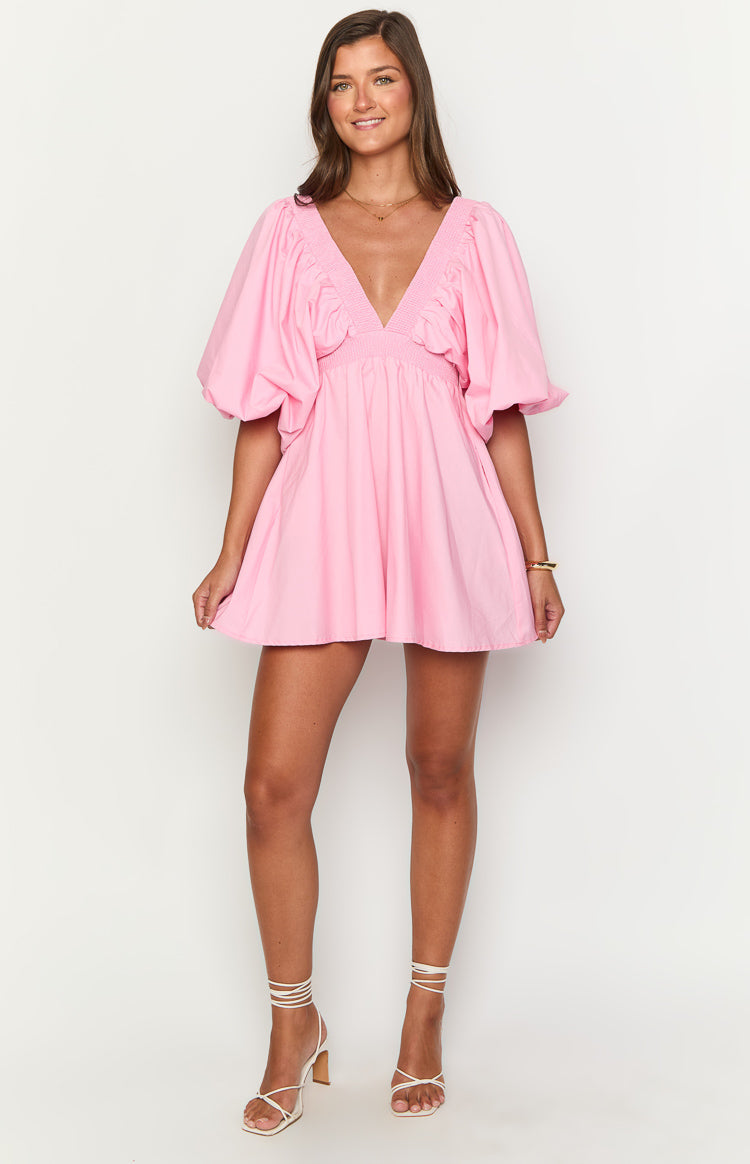 Baby Pink Short Sleeve Mini Dress