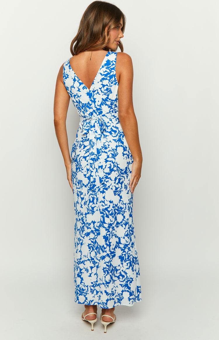 Blue Floral Sleeveless Maxi Dress