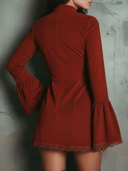 Embroidered Faux Suede Bell Sleeves Mini Dress