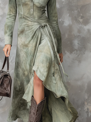 Sage Green Tie-Dye Suede Maxi Dress