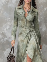 Sage Green Tie-Dye Suede Maxi Dress