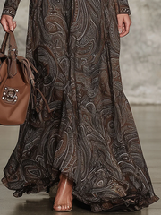 Vintage Paisley Print Zip Maxi Dress
