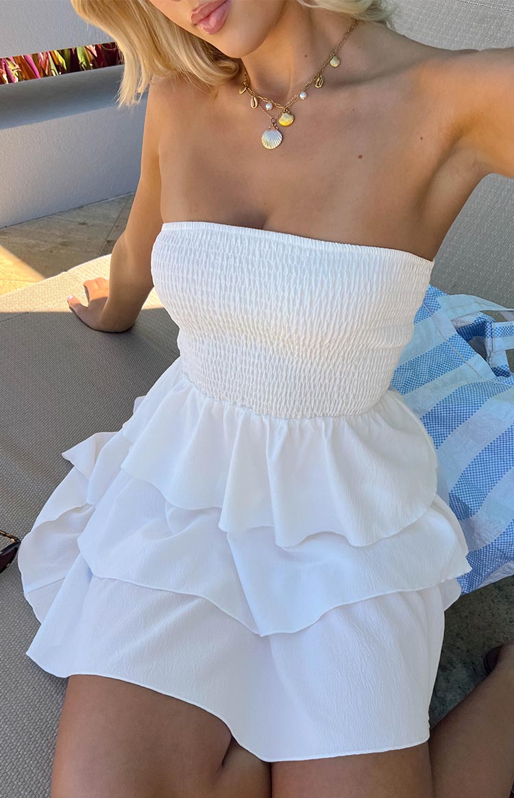 White Strapless Tiered Mini Dress