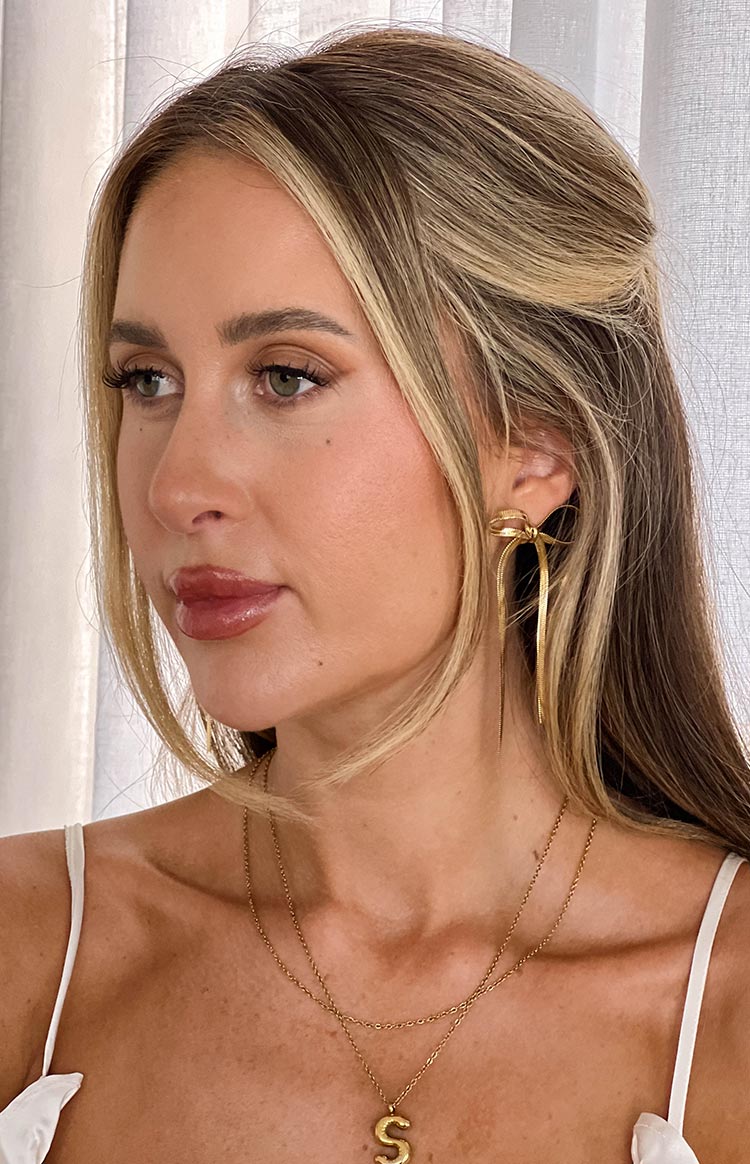 Gold Bow Drop Earrings