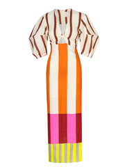 Orange Striped Puff Sleeve Maxi Dress