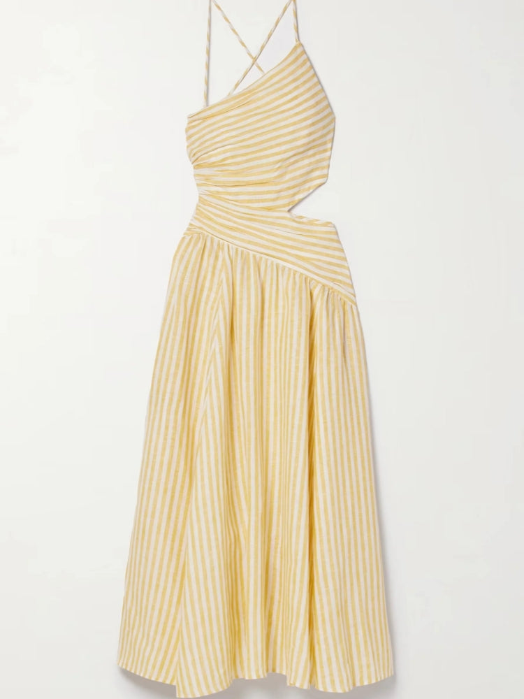 Yellow Striped Midi Dress