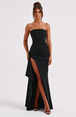 Chic Strapless High Slit Maxi Dress