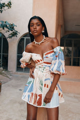 Boho Chic Puff Sleeves Printed Mini Dress