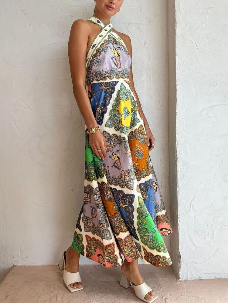 Paisley Print Halter Neck Maxi Dress